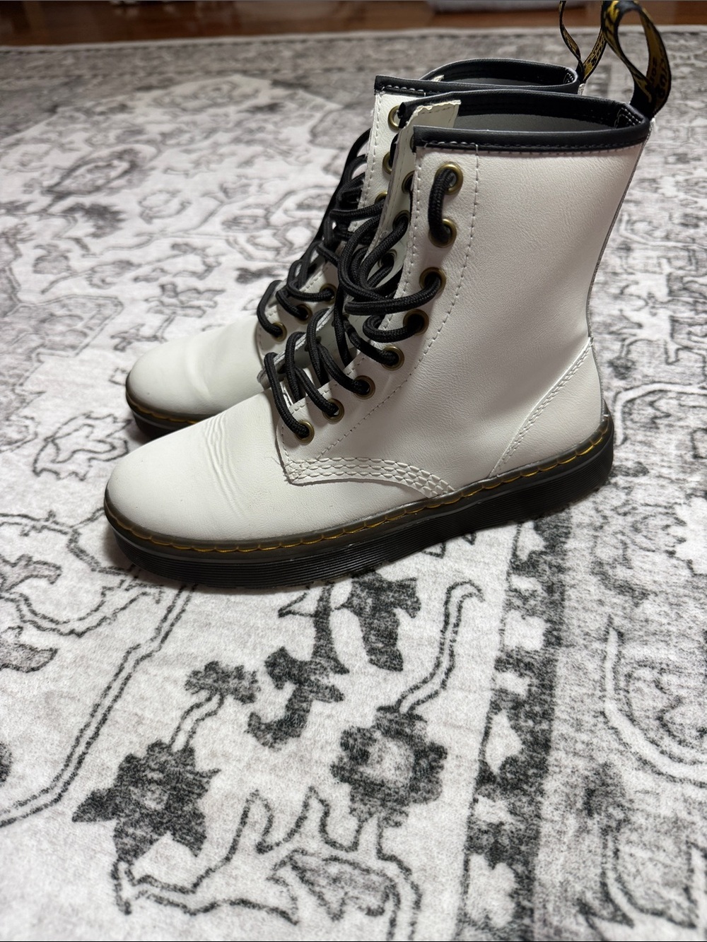 Dr martins Zavala White Lace-Up Combat Boots - Women's Stylish Ankle Boots